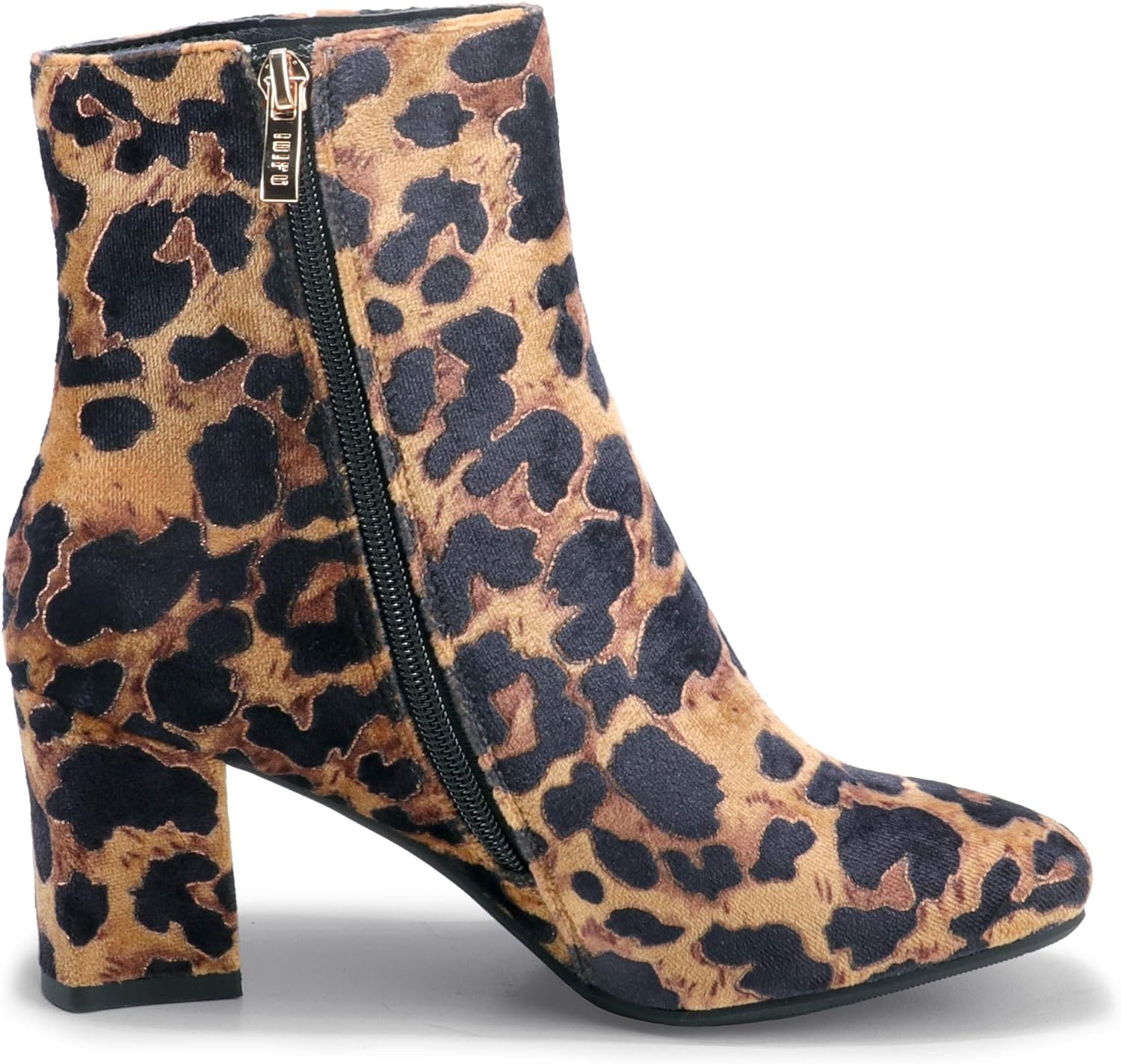 image:imageIDIFU Womens Aliza Fashion Square Toe Short Boots Side Zipper Low Block Heel Ankle BootiesLeopard Suede