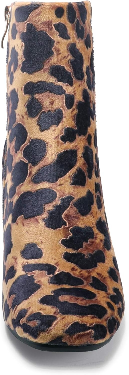 image:imageIDIFU Womens Aliza Fashion Square Toe Short Boots Side Zipper Low Block Heel Ankle BootiesLeopard Suede