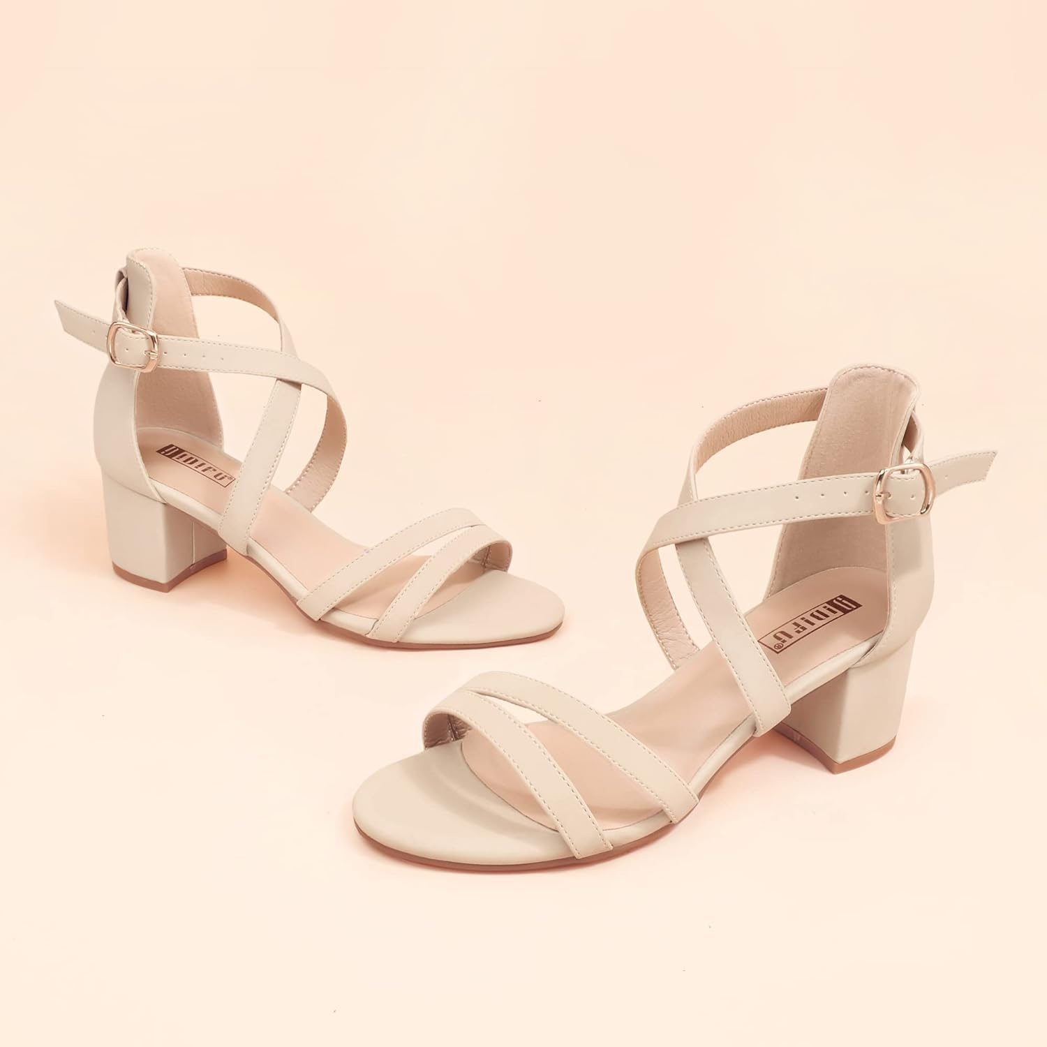 image:imageIDIFU Womens Block Low Chunky Heel Strappy Sandals Open Toe Ankle Strap Dress Wedding Evening Shoe for Women BridalNude Nubuck