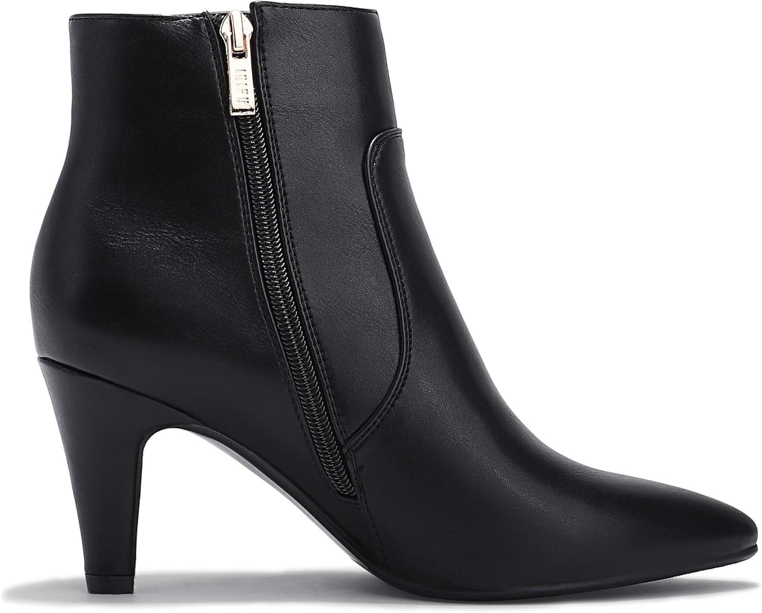 image:imageIDIFU Womens CLARAZ Pointed Toe High Heel Ankle Booties Zipper Buckle Strap Short BootsBlack Pu