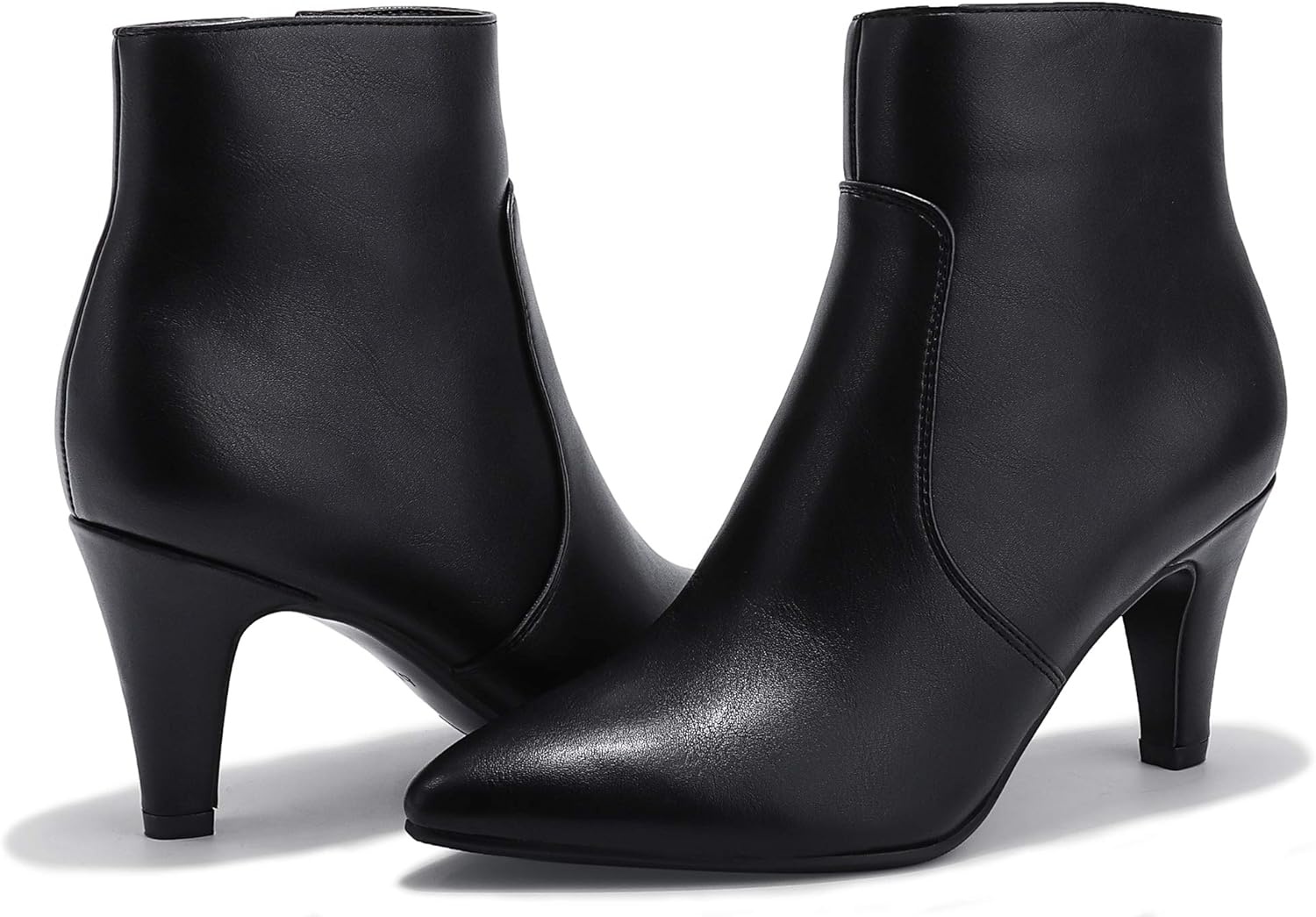 image:imageIDIFU Womens CLARAZ Pointed Toe High Heel Ankle Booties Zipper Buckle Strap Short BootsBlack Pu