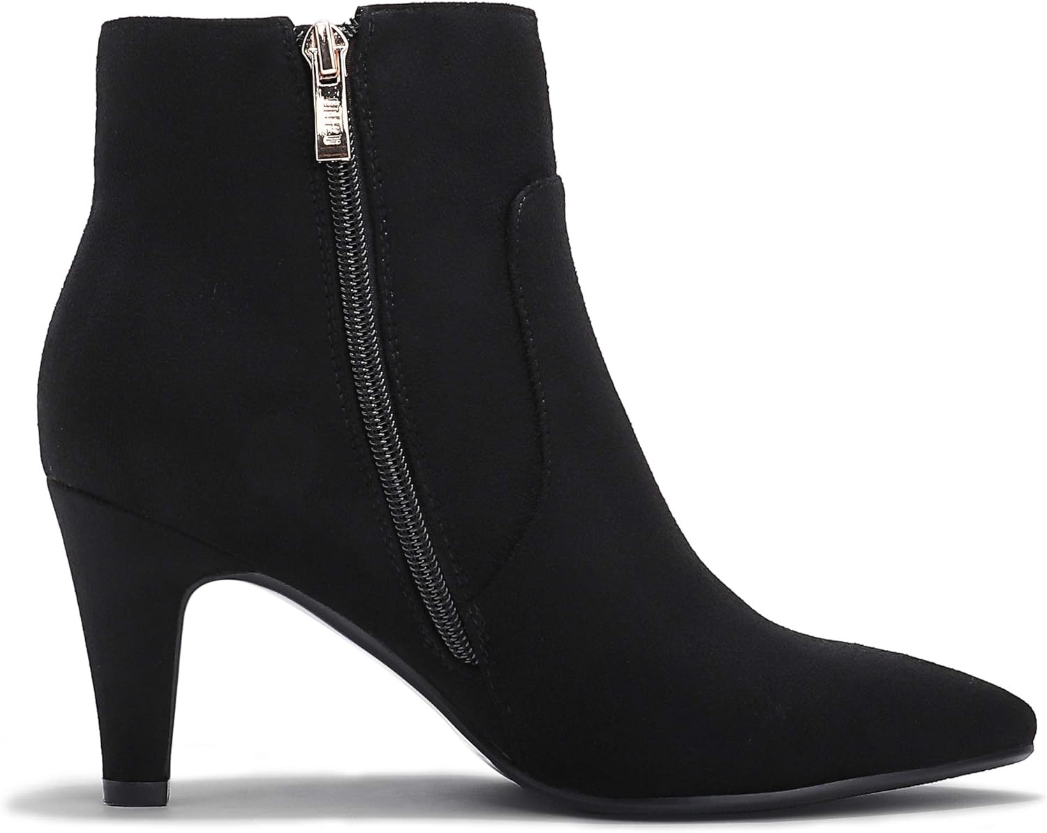 image:imageIDIFU Womens CLARAZ Pointed Toe High Heel Ankle Booties Zipper Buckle Strap Short BootsBlack Suede