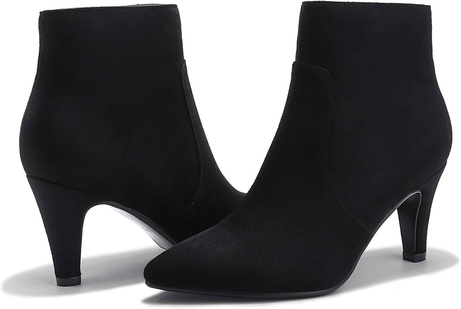 image:imageIDIFU Womens CLARAZ Pointed Toe High Heel Ankle Booties Zipper Buckle Strap Short BootsBlack Suede