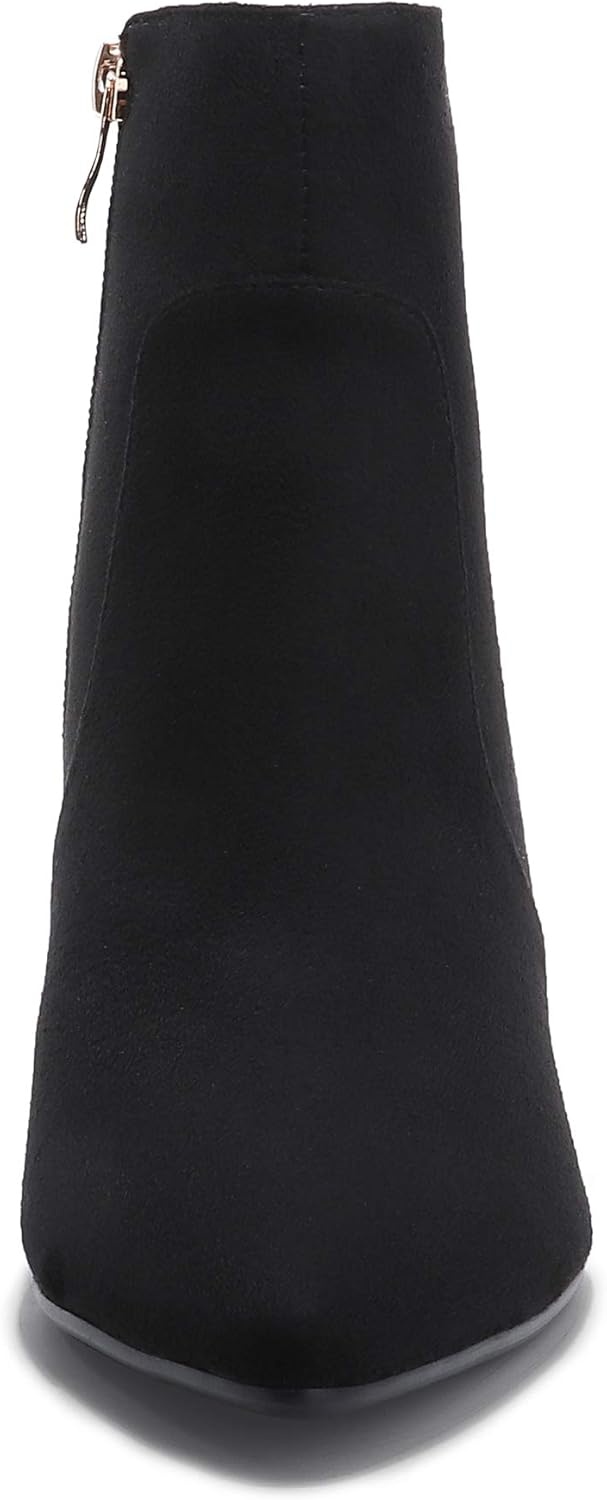 image:imageIDIFU Womens CLARAZ Pointed Toe High Heel Ankle Booties Zipper Buckle Strap Short BootsBlack Suede