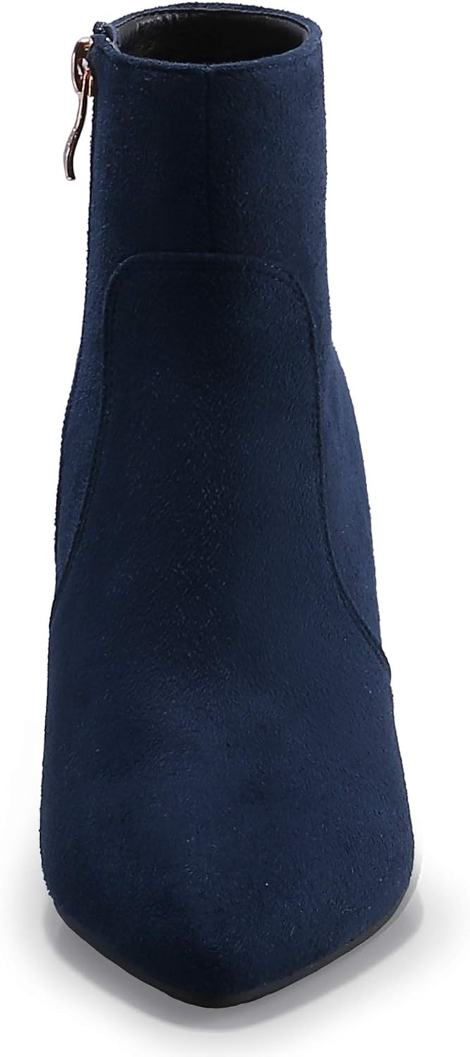 image:imageIDIFU Womens CLARAZ Pointed Toe High Heel Ankle Booties Zipper Buckle Strap Short BootsBlue Suede