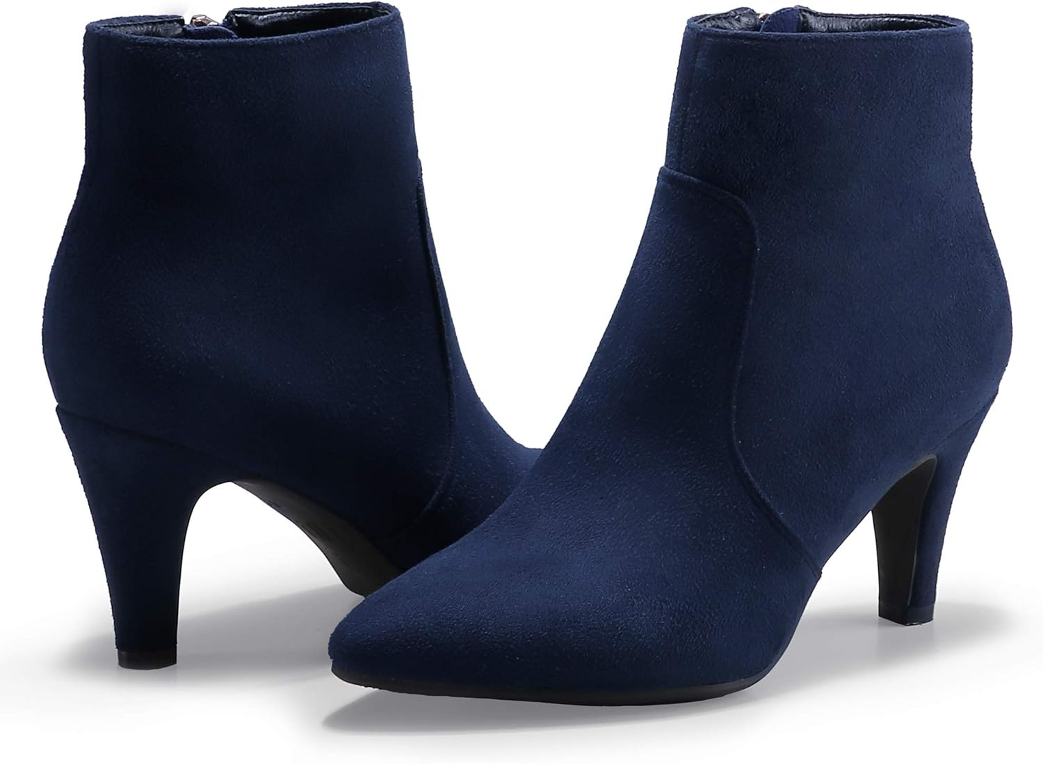 image:imageIDIFU Womens CLARAZ Pointed Toe High Heel Ankle Booties Zipper Buckle Strap Short BootsBlue Suede