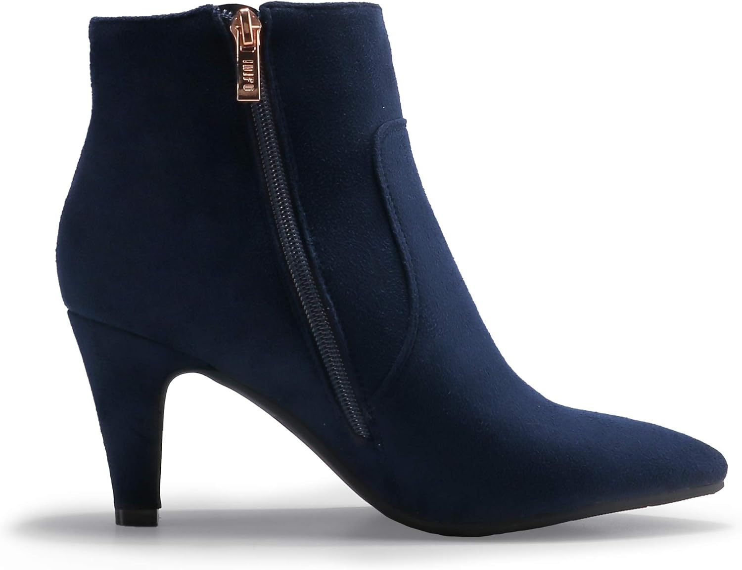 image:imageIDIFU Womens CLARAZ Pointed Toe High Heel Ankle Booties Zipper Buckle Strap Short BootsBlue Suede