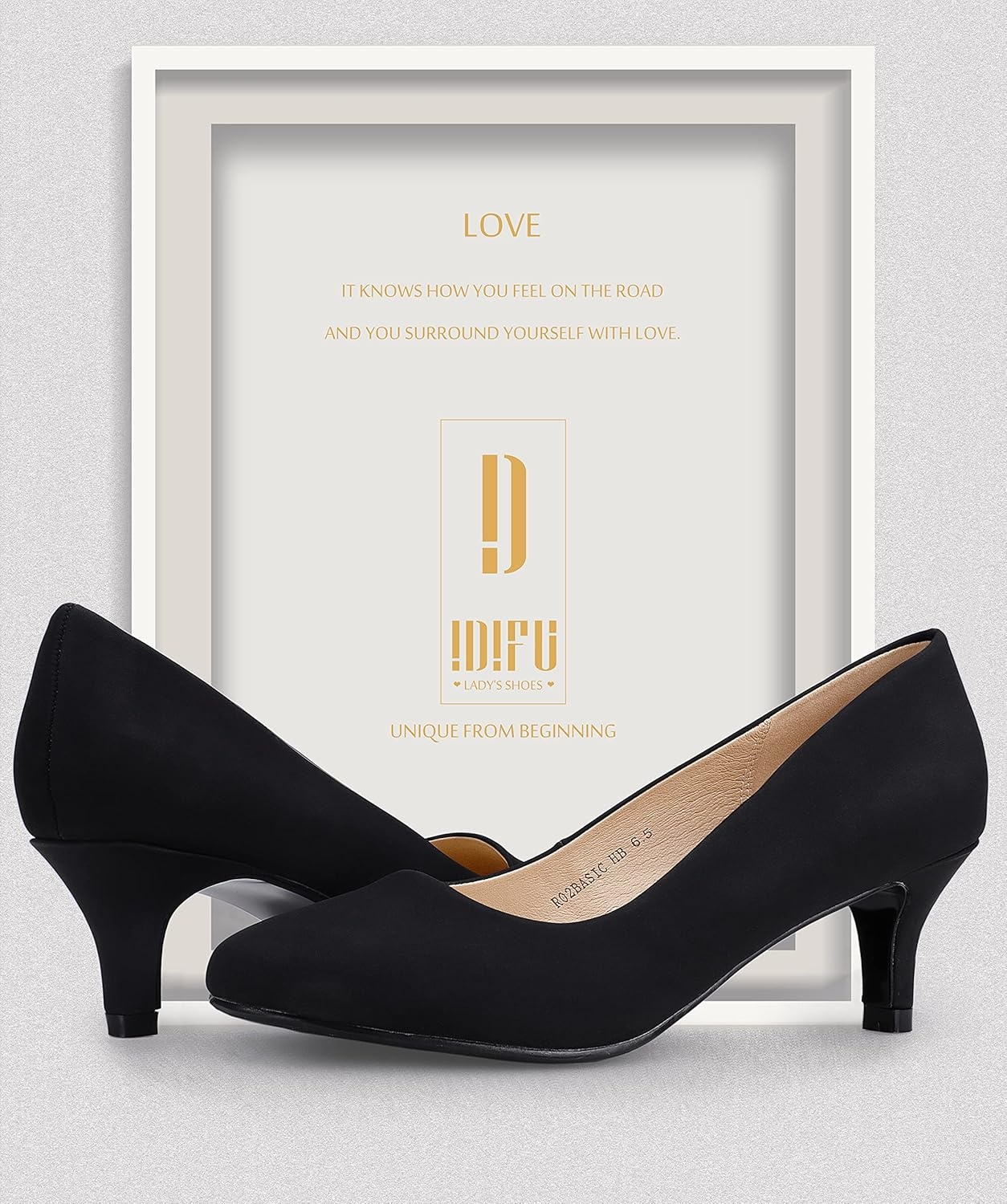 image:imageIDIFU Womens Classic Low Heels Dress Pumps 2 Inch Kitten Heel Round Toe Office Wedding ShoesBlack Nubuck