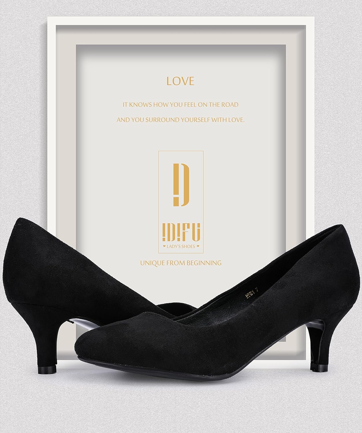image:imageIDIFU Womens Classic Low Heels Dress Pumps 2 Inch Kitten Heel Round Toe Office Wedding ShoesBlack Suede