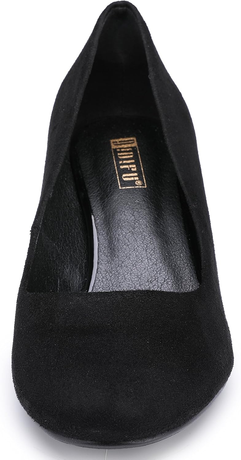 image:imageIDIFU Womens Classic Low Heels Dress Pumps 2 Inch Kitten Heel Round Toe Office Wedding ShoesBlack Suede