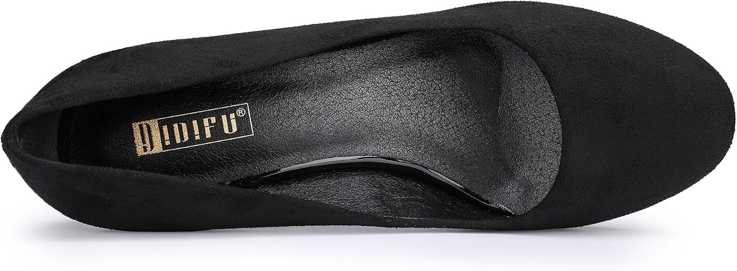 image:imageIDIFU Womens Classic Low Heels Dress Pumps 2 Inch Kitten Heel Round Toe Office Wedding ShoesBlack Suede