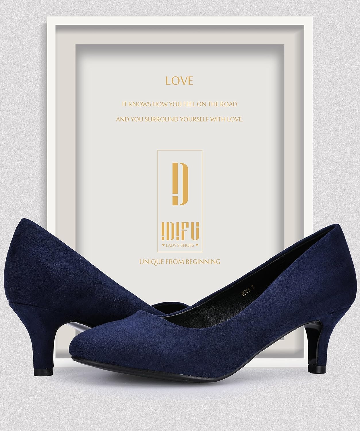 image:imageIDIFU Womens Classic Low Heels Dress Pumps 2 Inch Kitten Heel Round Toe Office Wedding ShoesBlue Suede