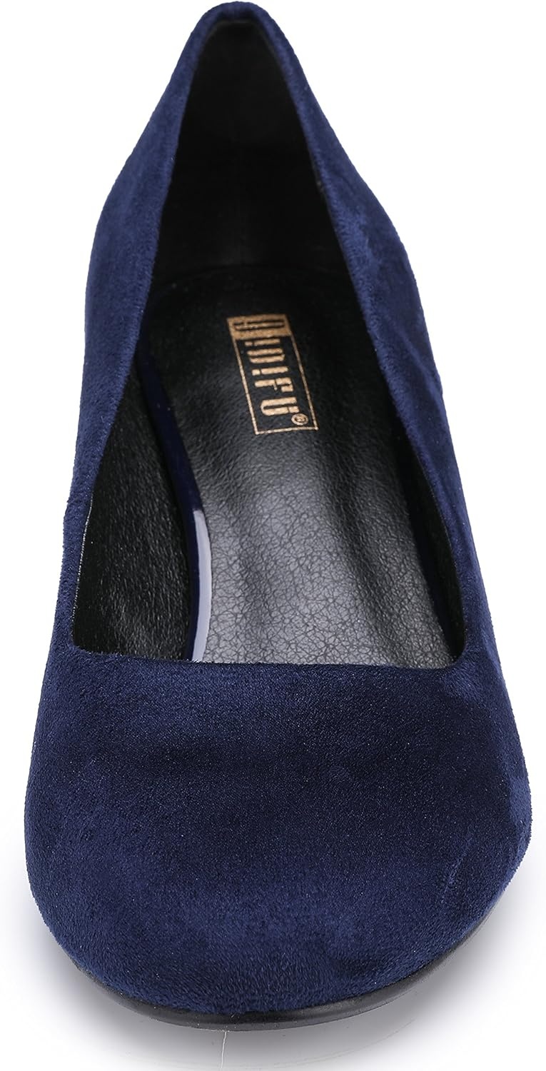 image:imageIDIFU Womens Classic Low Heels Dress Pumps 2 Inch Kitten Heel Round Toe Office Wedding ShoesBlue Suede