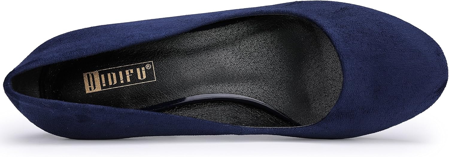 image:imageIDIFU Womens Classic Low Heels Dress Pumps 2 Inch Kitten Heel Round Toe Office Wedding ShoesBlue Suede