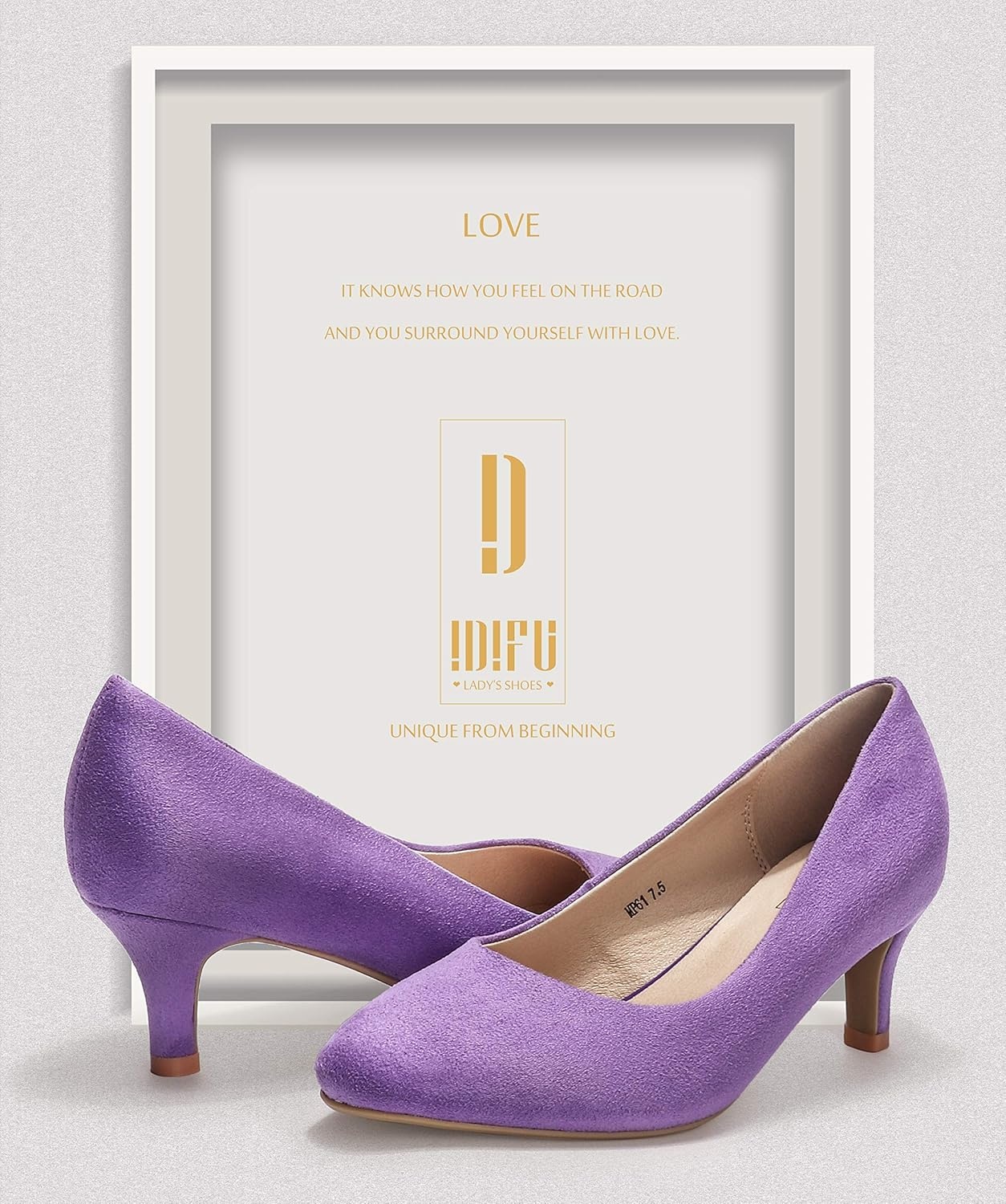 image:imageIDIFU Womens Classic Low Heels Dress Pumps 2 Inch Kitten Heel Round Toe Office Wedding ShoesLilac Suede