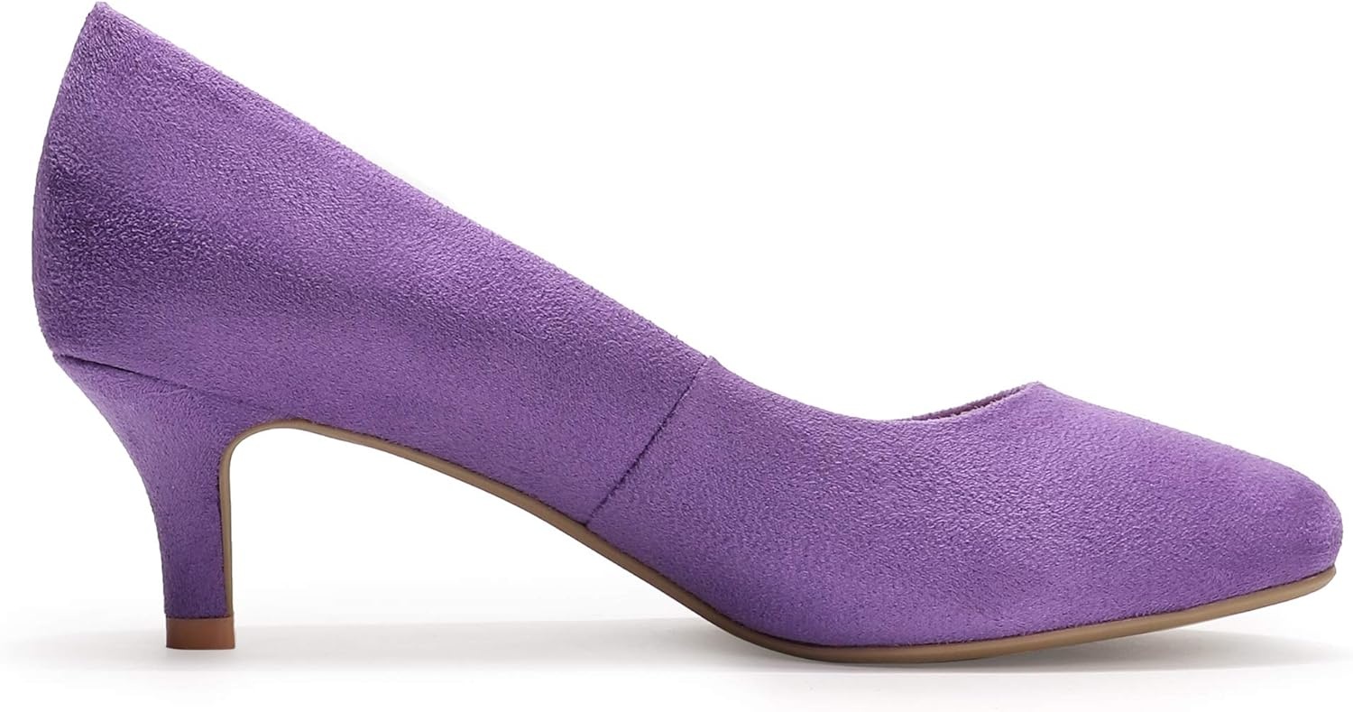 image:imageIDIFU Womens Classic Low Heels Dress Pumps 2 Inch Kitten Heel Round Toe Office Wedding ShoesLilac Suede