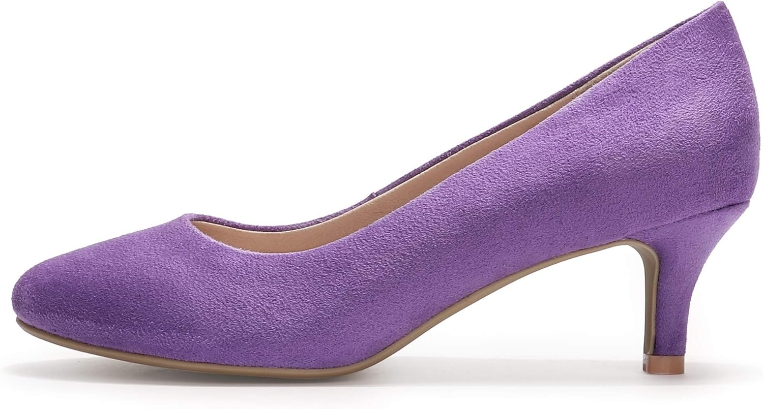 image:imageIDIFU Womens Classic Low Heels Dress Pumps 2 Inch Kitten Heel Round Toe Office Wedding ShoesLilac Suede