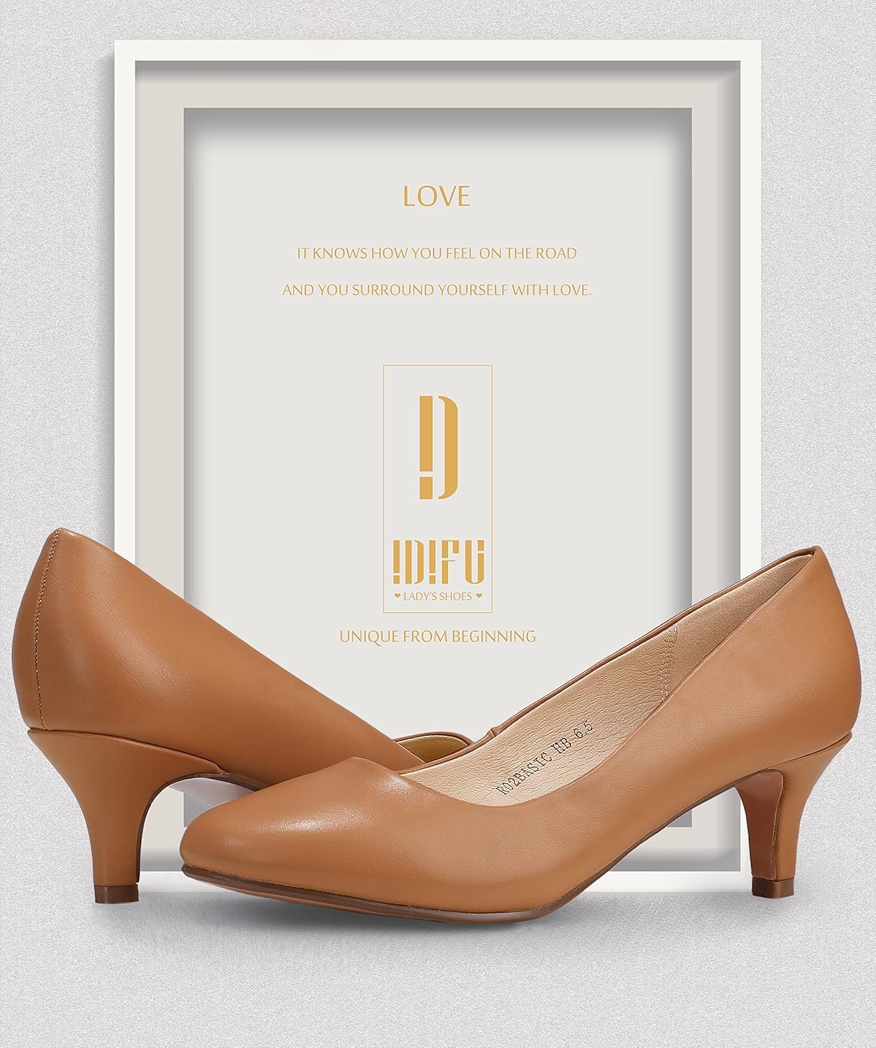 image:imageIDIFU Womens Classic Low Heels Dress Pumps 2 Inch Kitten Heel Round Toe Office Wedding ShoesNude Pu
