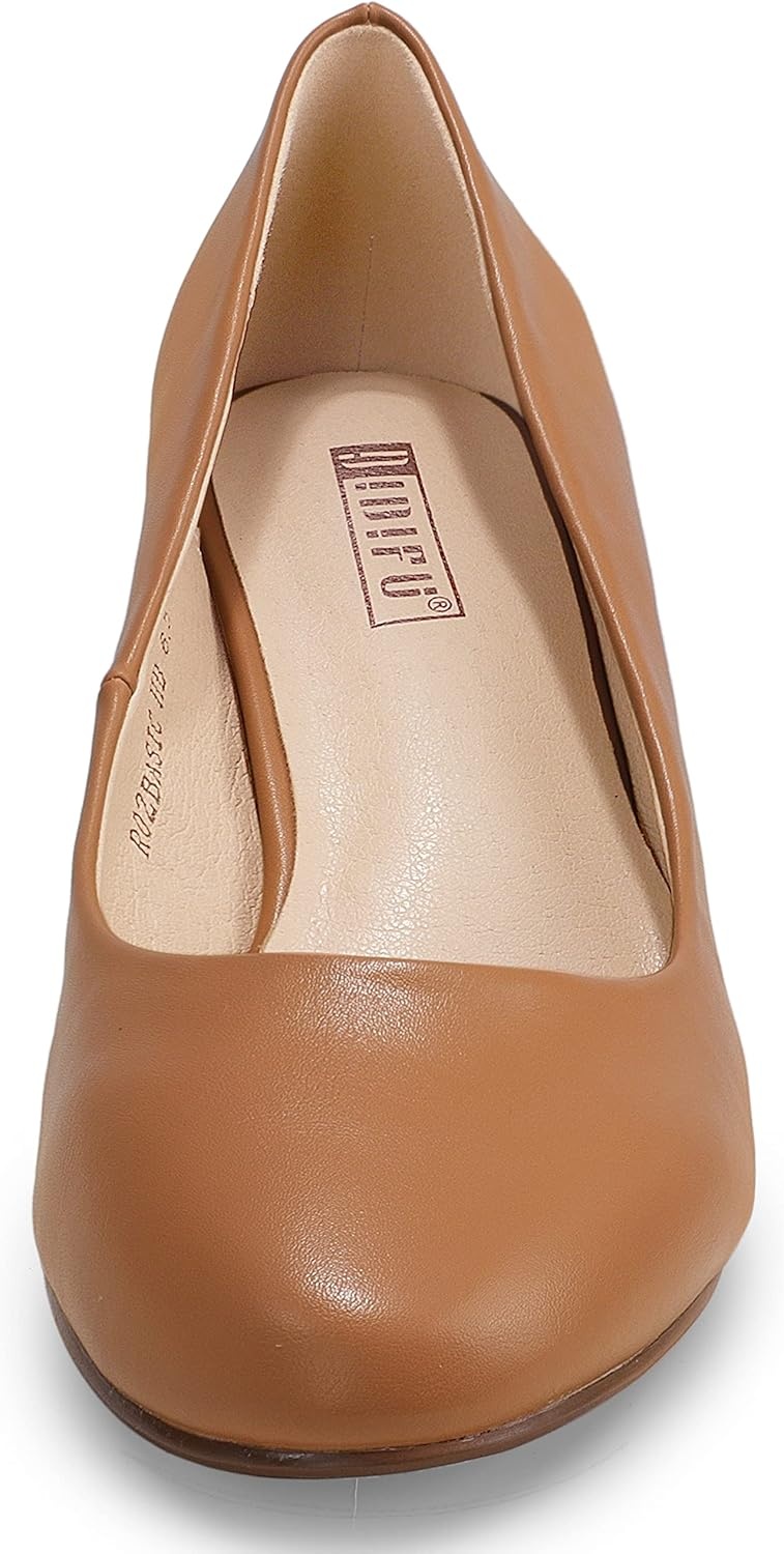 image:imageIDIFU Womens Classic Low Heels Dress Pumps 2 Inch Kitten Heel Round Toe Office Wedding ShoesNude Pu