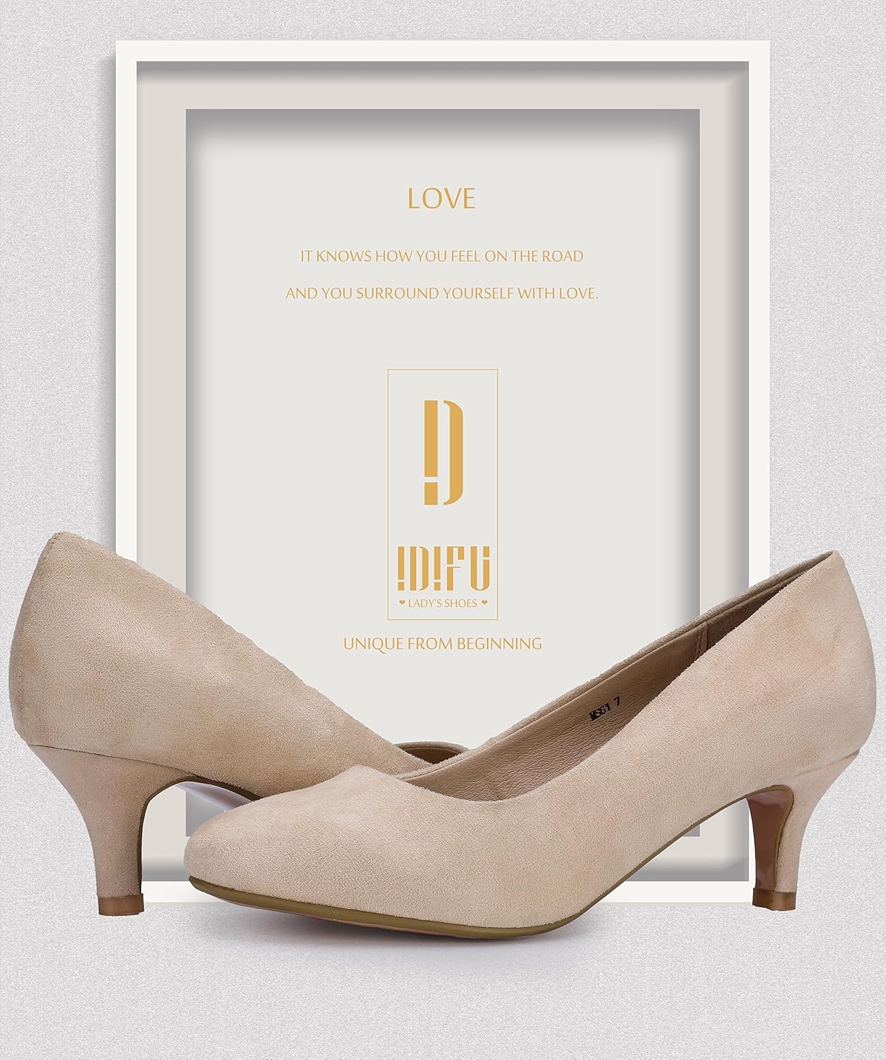 image:imageIDIFU Womens Classic Low Heels Dress Pumps 2 Inch Kitten Heel Round Toe Office Wedding ShoesNude Suede