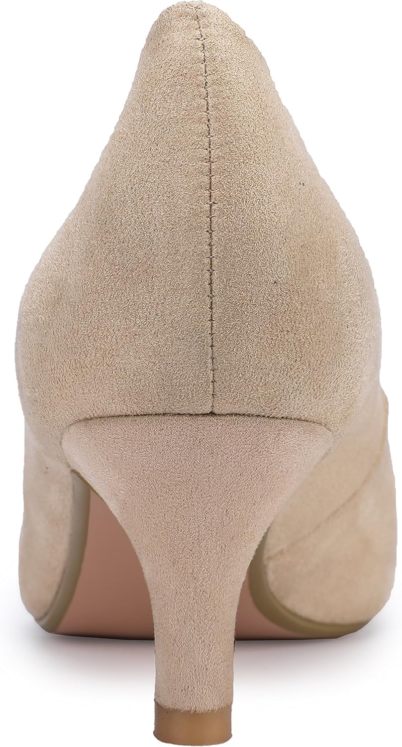 image:imageIDIFU Womens Classic Low Heels Dress Pumps 2 Inch Kitten Heel Round Toe Office Wedding ShoesNude Suede