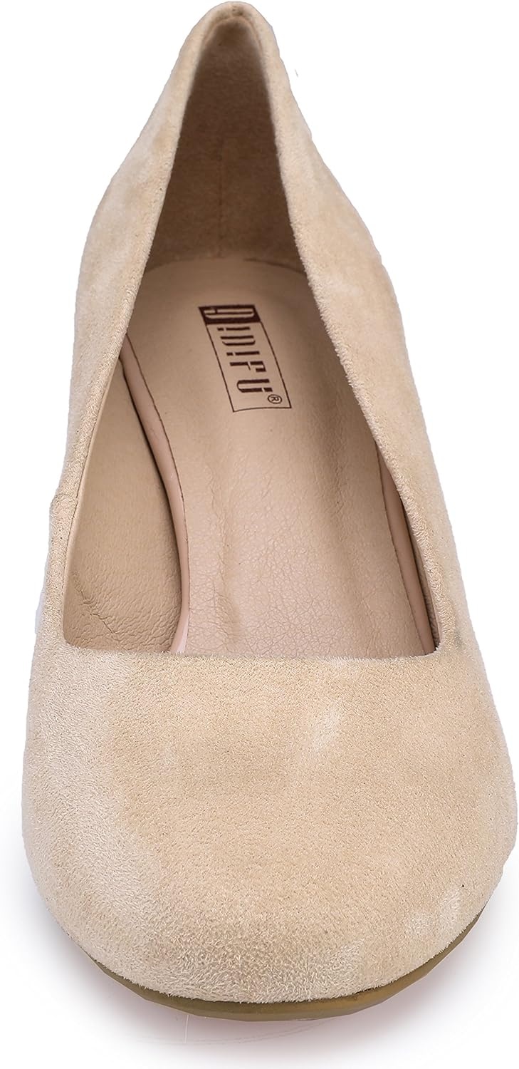 image:imageIDIFU Womens Classic Low Heels Dress Pumps 2 Inch Kitten Heel Round Toe Office Wedding ShoesNude Suede
