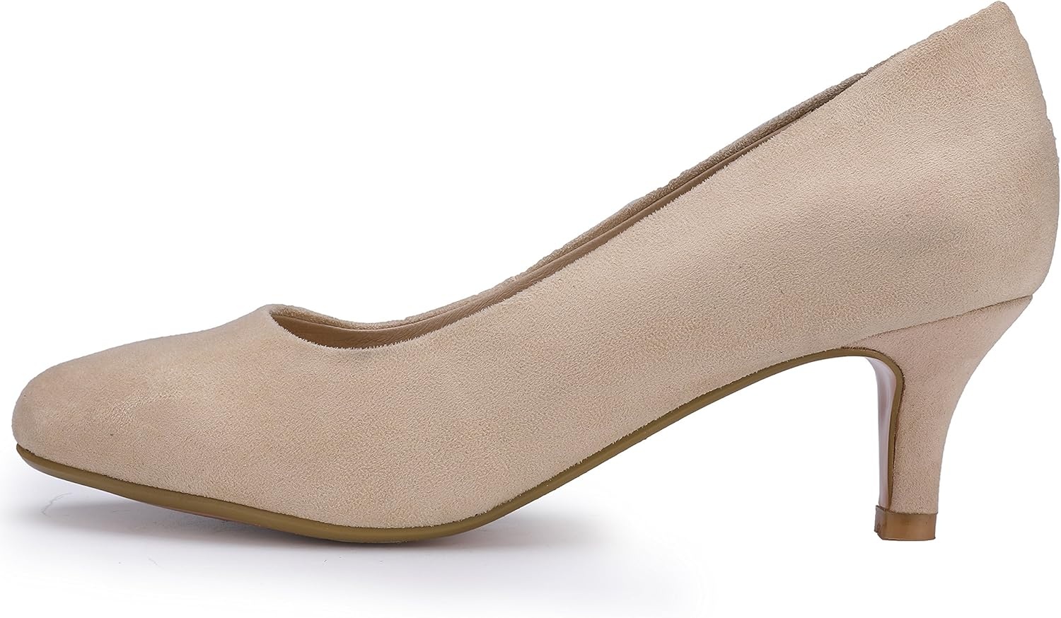 image:imageIDIFU Womens Classic Low Heels Dress Pumps 2 Inch Kitten Heel Round Toe Office Wedding ShoesNude Suede