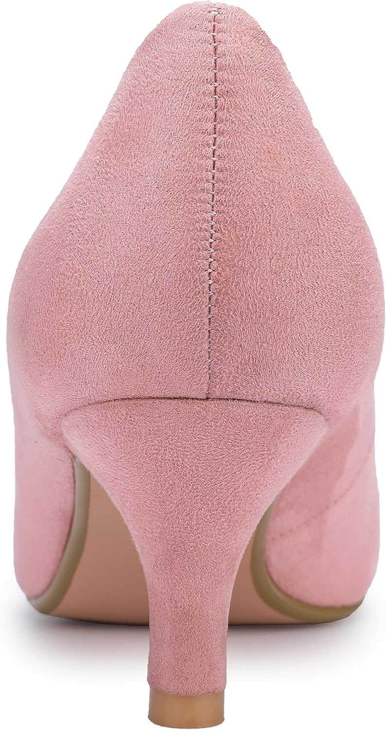 image:imageIDIFU Womens Classic Low Heels Dress Pumps 2 Inch Kitten Heel Round Toe Office Wedding ShoesPink Suede