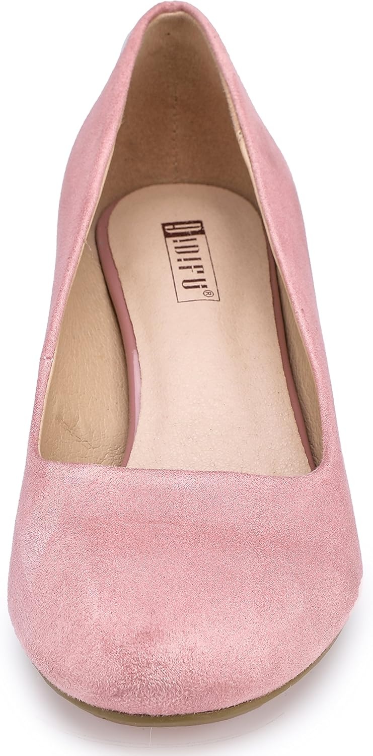 image:imageIDIFU Womens Classic Low Heels Dress Pumps 2 Inch Kitten Heel Round Toe Office Wedding ShoesPink Suede