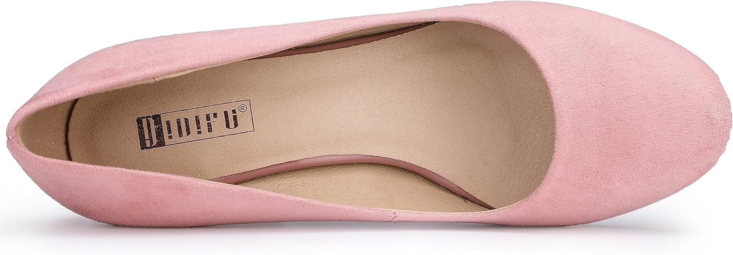image:imageIDIFU Womens Classic Low Heels Dress Pumps 2 Inch Kitten Heel Round Toe Office Wedding ShoesPink Suede