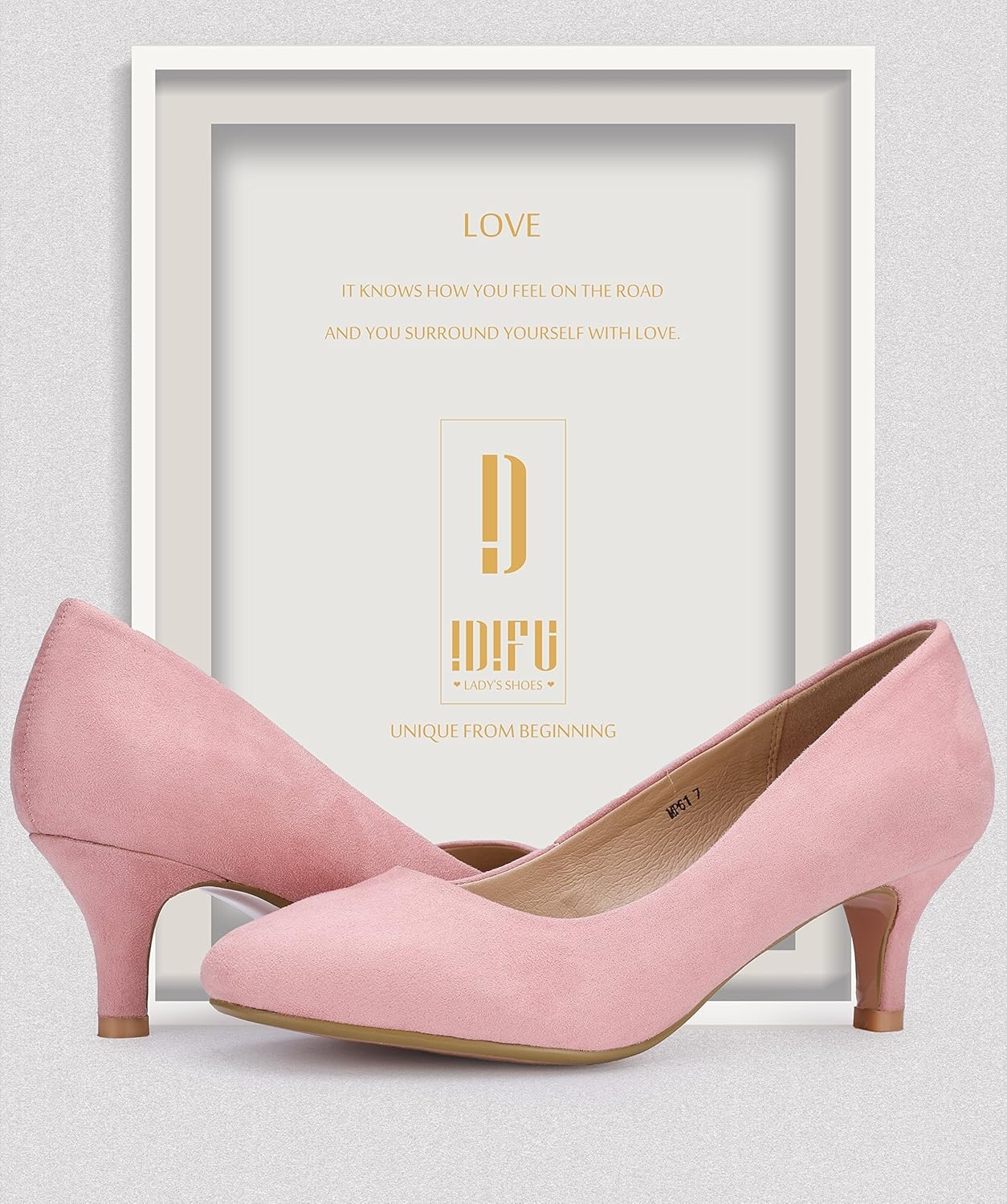 image:imageIDIFU Womens Classic Low Heels Dress Pumps 2 Inch Kitten Heel Round Toe Office Wedding ShoesPink Suede