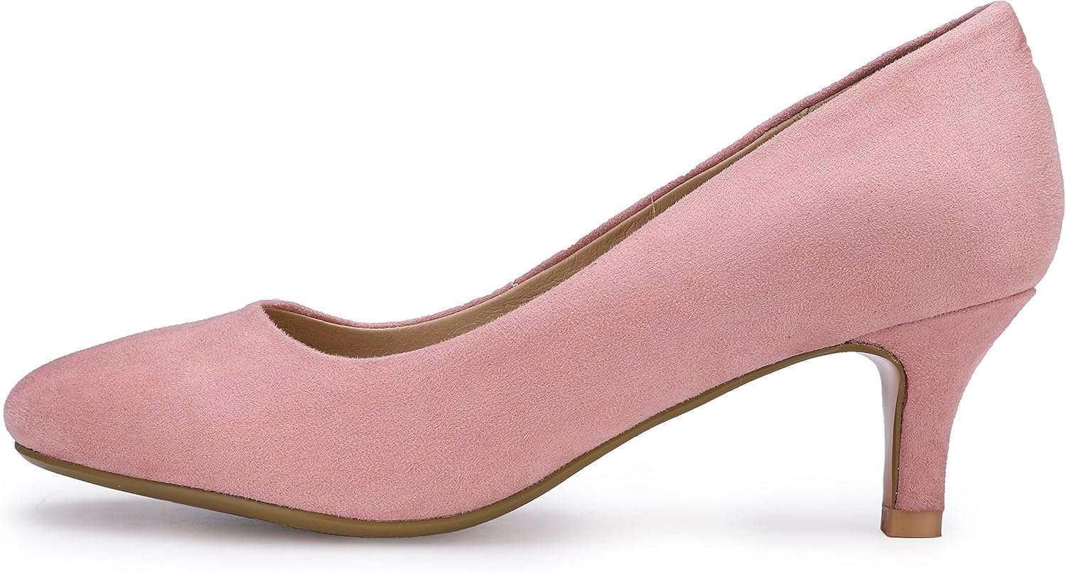 image:imageIDIFU Womens Classic Low Heels Dress Pumps 2 Inch Kitten Heel Round Toe Office Wedding ShoesPink Suede