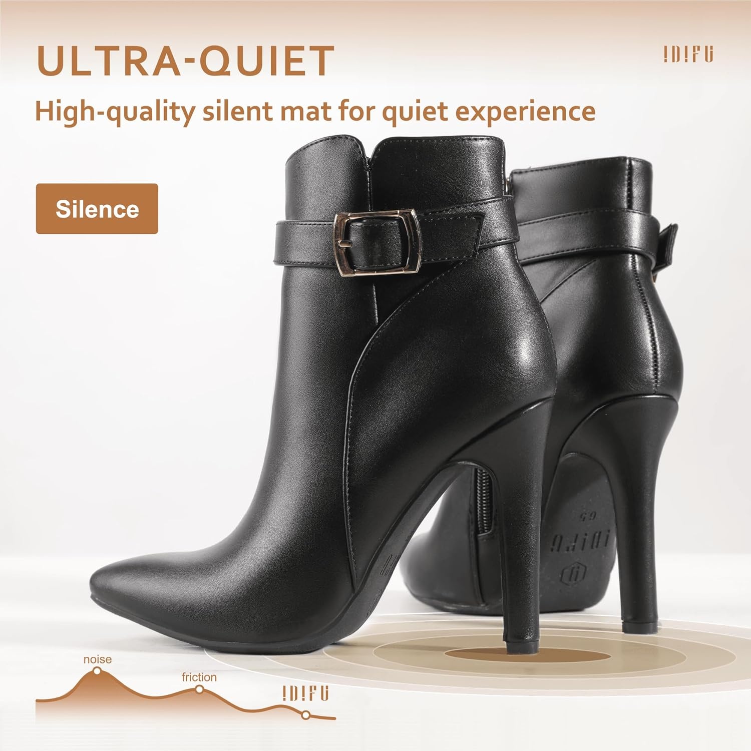 image:imageIDIFU Womens Dana Pointed Toe Stiletto High Heels Ankle Booties Side Zipper Short Boots with Metal BuckleBlack Pu