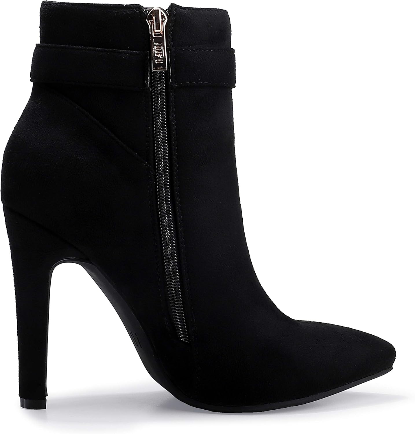 image:imageIDIFU Womens Dana Pointed Toe Stiletto High Heels Ankle Booties Side Zipper Short Boots with Metal BuckleBlack Suede