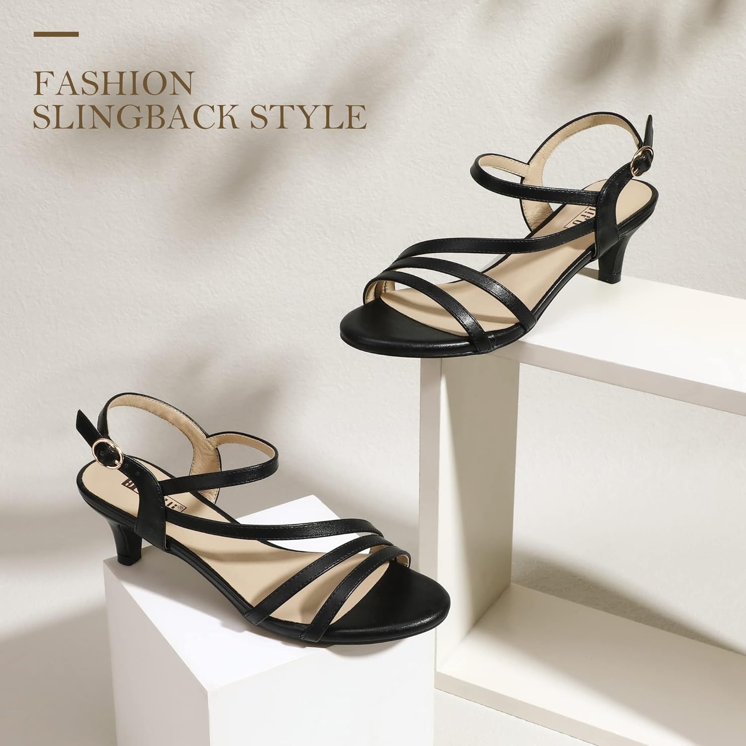 image:imageIDIFU Womens Dressy Strappy 2 Inch Low Kitten Heel Open Toe Sandals Dress Shoes for Woman Lady in Bridal Dance EveningBlack Pu