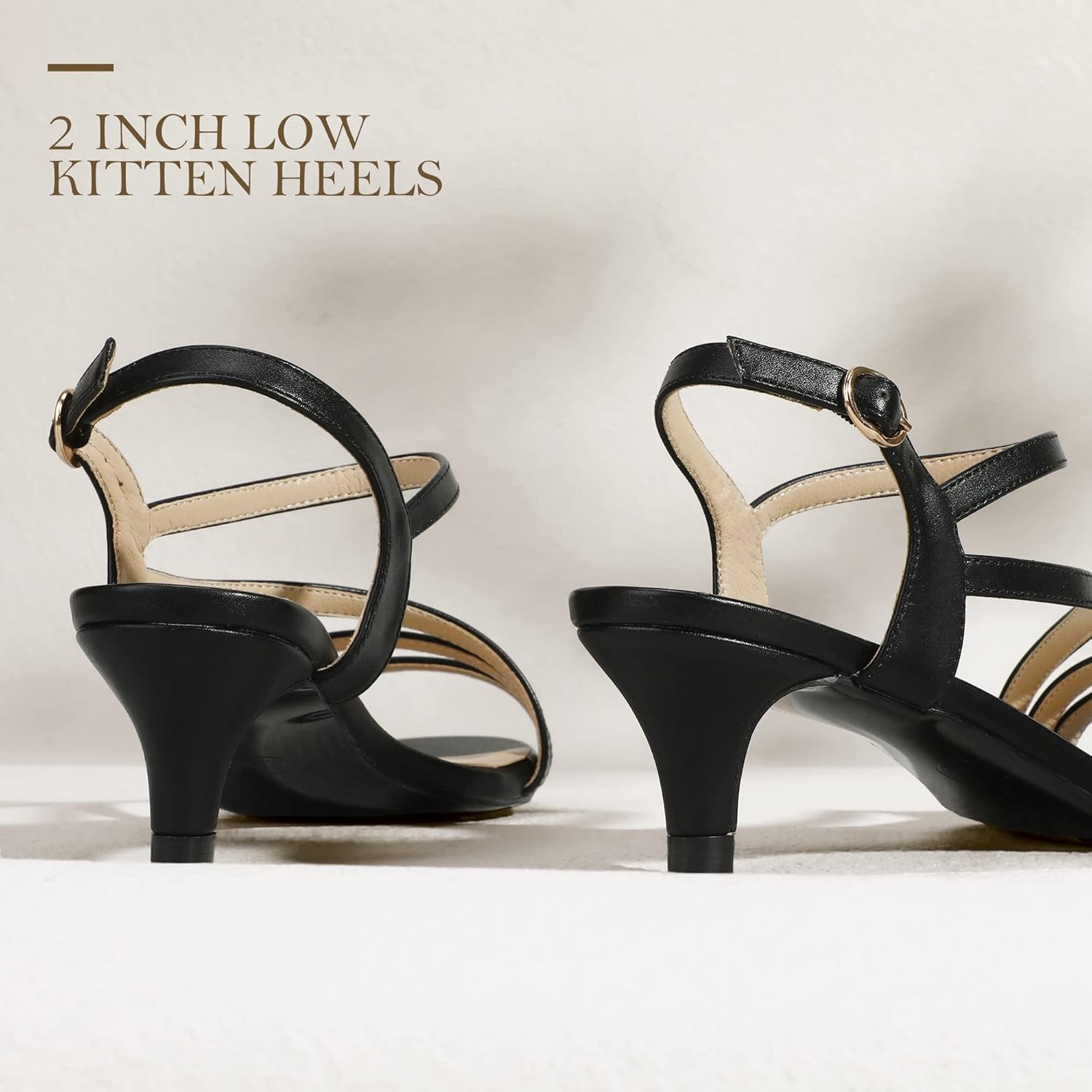 image:imageIDIFU Womens Dressy Strappy 2 Inch Low Kitten Heel Open Toe Sandals Dress Shoes for Woman Lady in Bridal Dance EveningBlack Pu