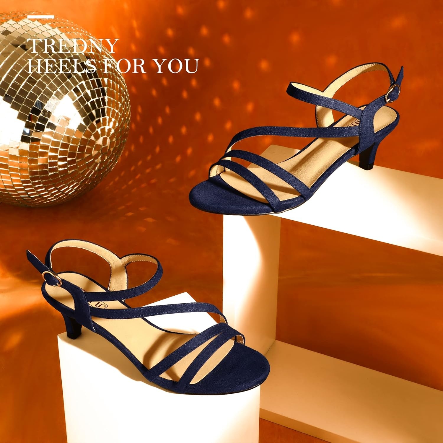 image:imageIDIFU Womens Dressy Strappy 2 Inch Low Kitten Heel Open Toe Sandals Dress Shoes for Woman Lady in Bridal Dance EveningBlue Suede