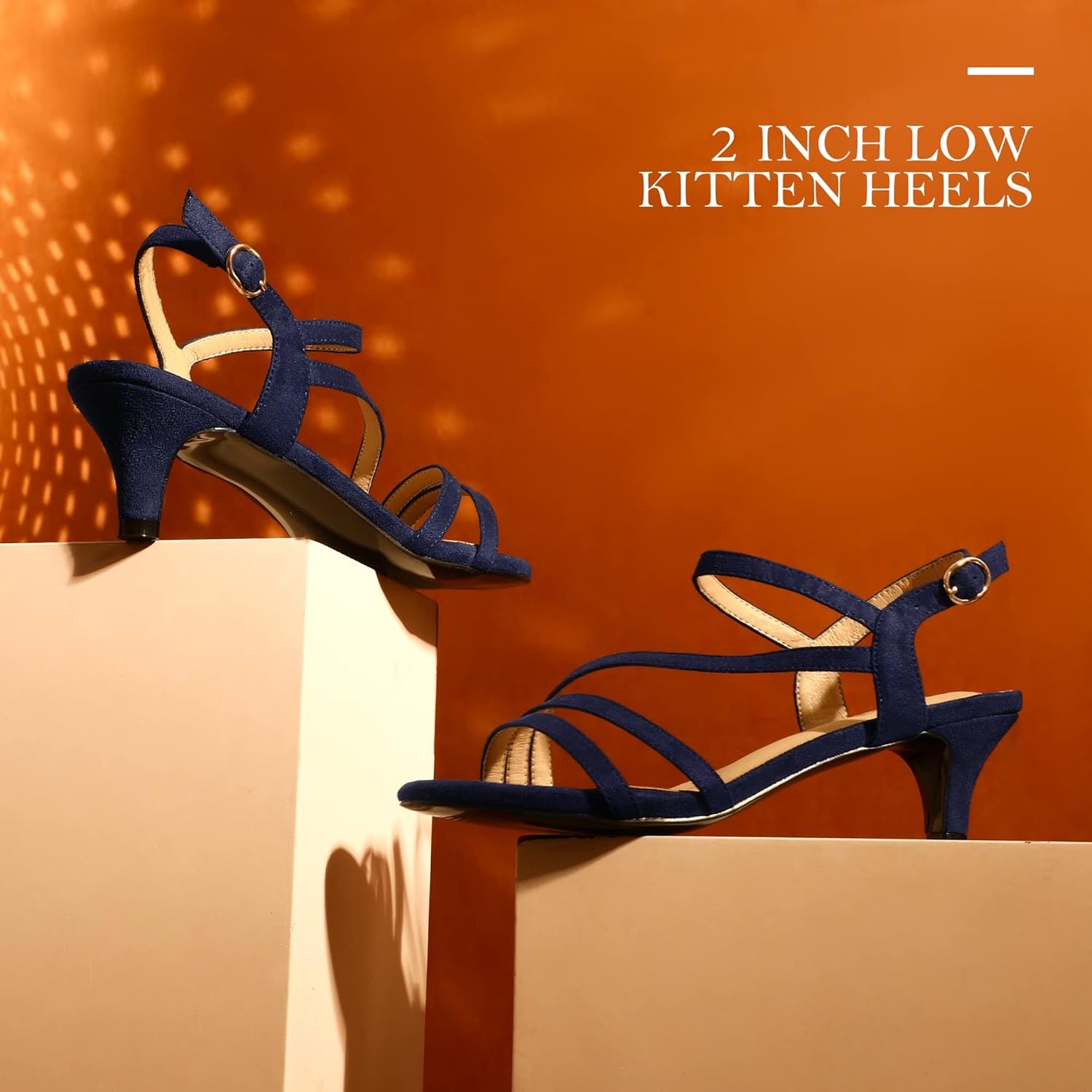 image:imageIDIFU Womens Dressy Strappy 2 Inch Low Kitten Heel Open Toe Sandals Dress Shoes for Woman Lady in Bridal Dance EveningBlue Suede