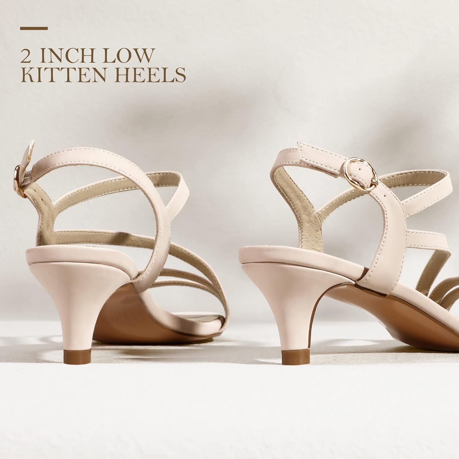 image:imageIDIFU Womens Dressy Strappy 2 Inch Low Kitten Heel Open Toe Sandals Dress Shoes for Woman Lady in Bridal Dance EveningNude Nubuck