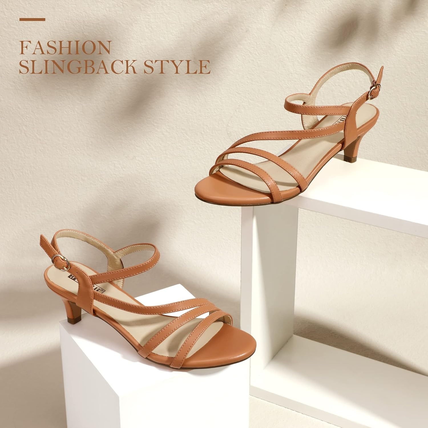 image:imageIDIFU Womens Dressy Strappy 2 Inch Low Kitten Heel Open Toe Sandals Dress Shoes for Woman Lady in Bridal Dance EveningNude Pu