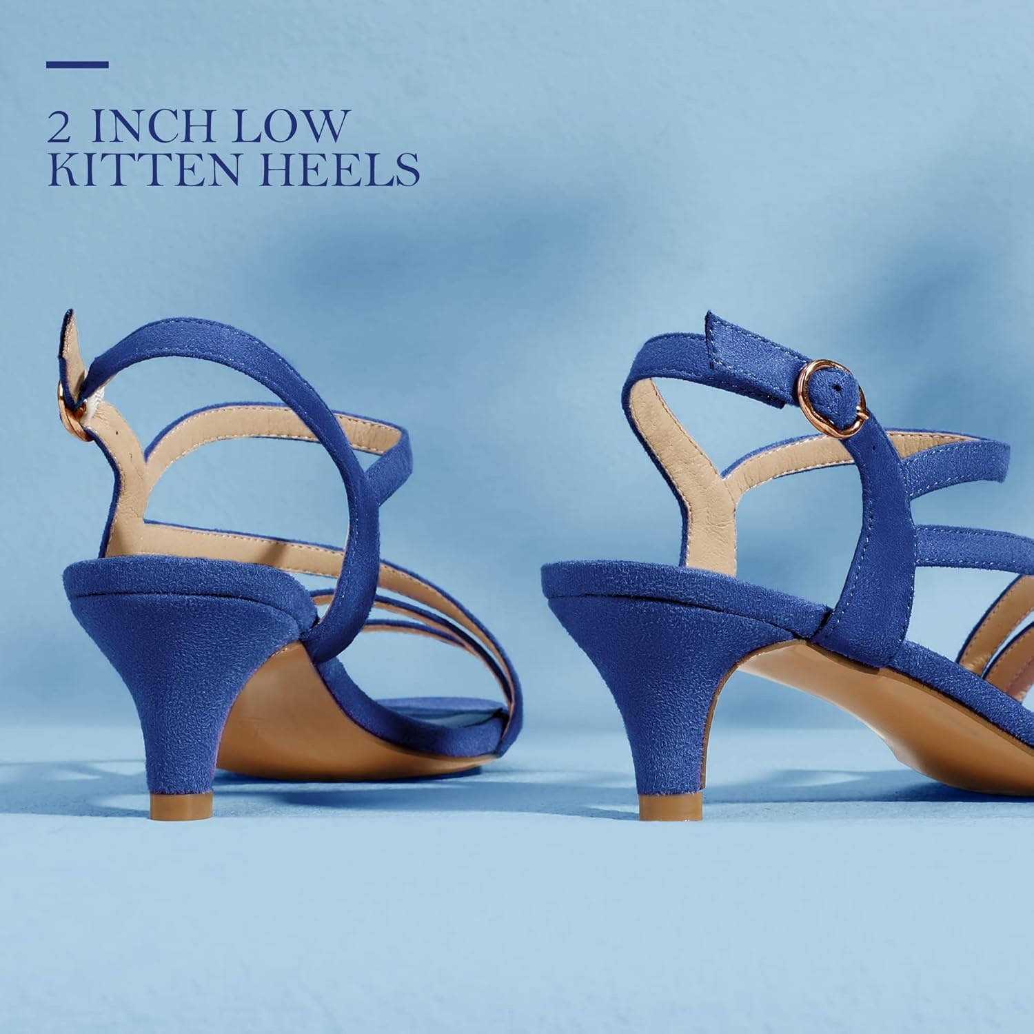 image:imageIDIFU Womens Dressy Strappy 2 Inch Low Kitten Heel Open Toe Sandals Dress Shoes for Woman Lady in Bridal Dance EveningRoyal Blue Suede