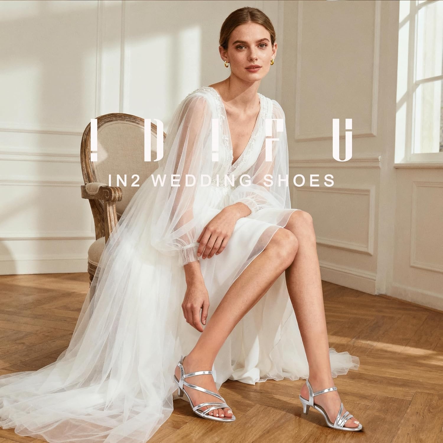 image:imageIDIFU Womens Dressy Strappy 2 Inch Low Kitten Heel Open Toe Sandals Dress Shoes for Woman Lady in Bridal Dance EveningSilver Pu