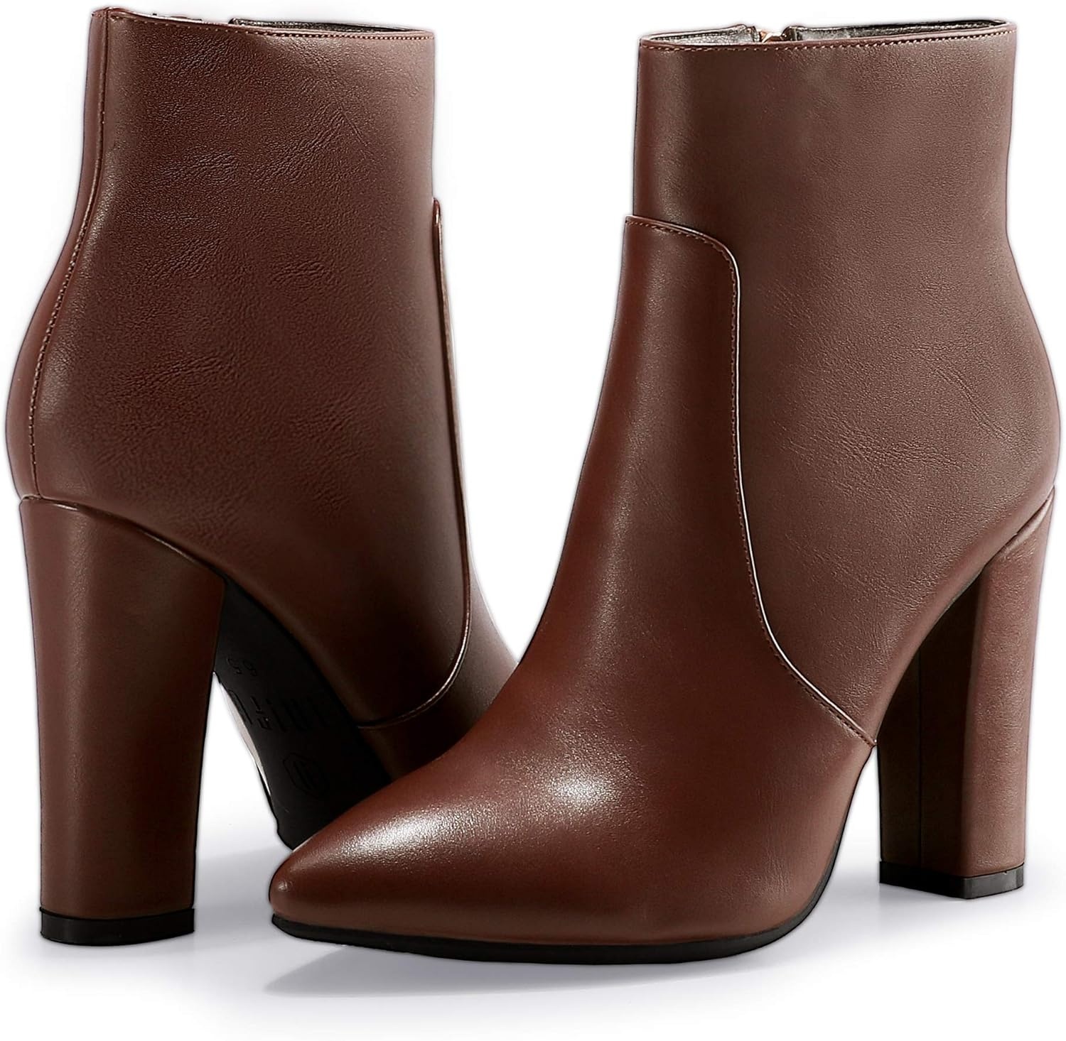 image:imageIDIFU Womens Fashion Ankle Boots Comfy Pointed Toe High Heels Side Zipper BootiesC Dark Brown Pu