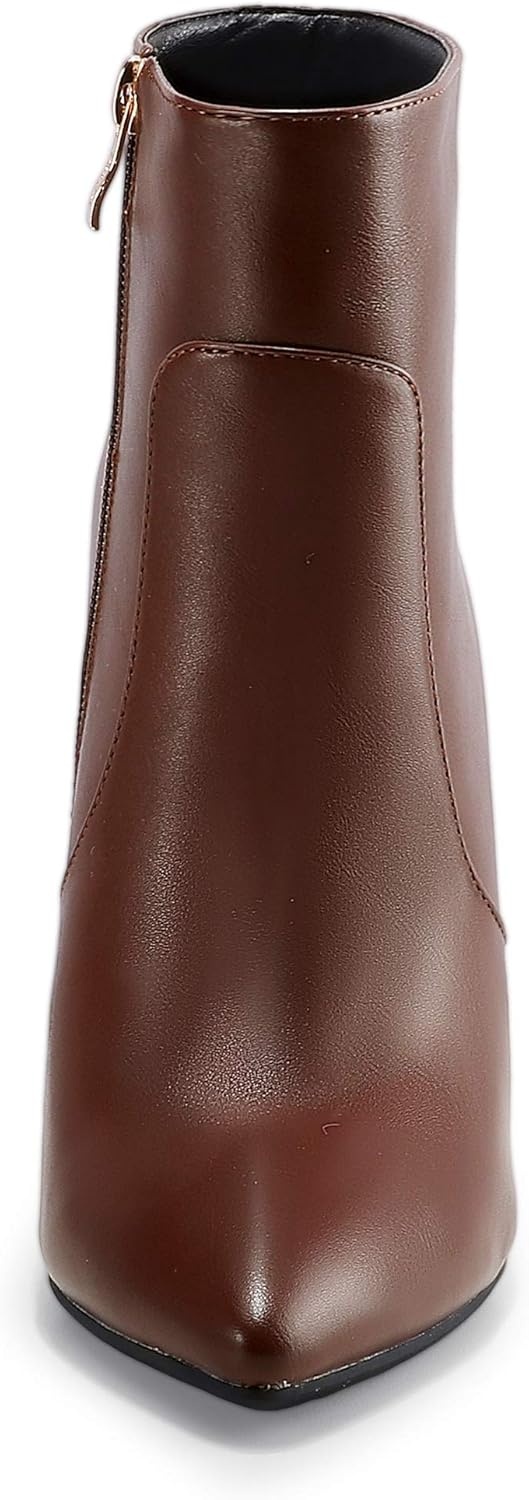 image:imageIDIFU Womens Fashion Ankle Boots Comfy Pointed Toe High Heels Side Zipper BootiesC Dark Brown Pu