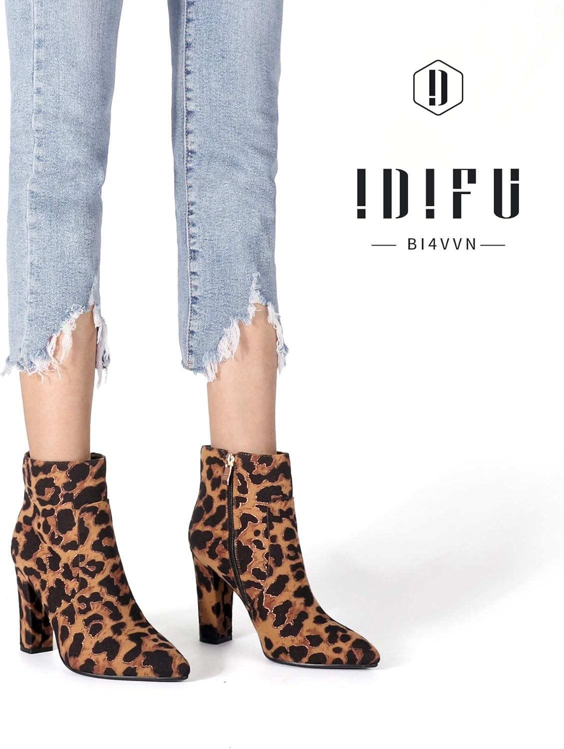 image:imageIDIFU Womens Fashion Ankle Boots Comfy Pointed Toe High Heels Side Zipper BootiesC Leopard Suede