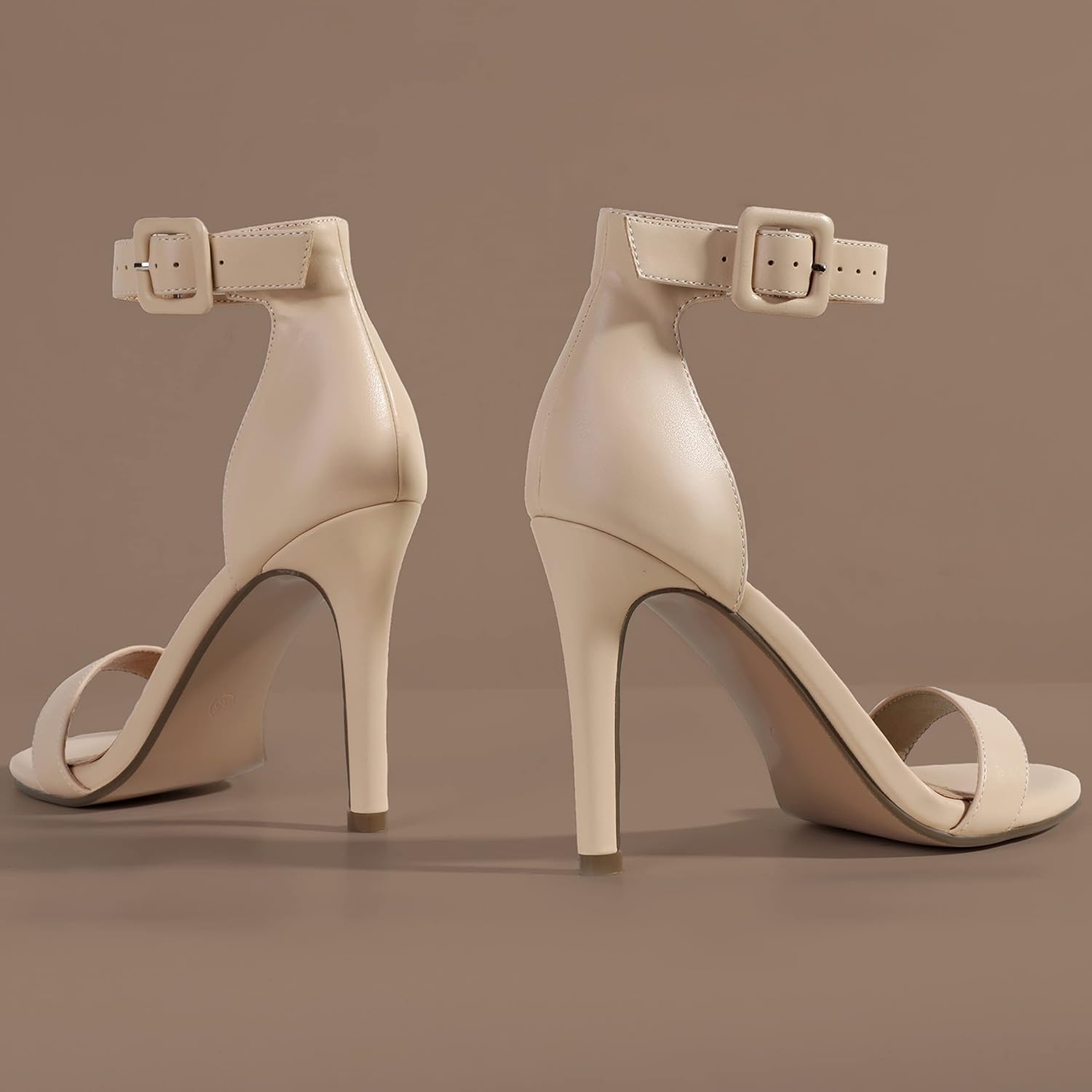 image:imageIDIFU Womens High Heels for Women Dressy Stiletto Open Toe Heels Ankle Strap Heeled Sandals for Women on Wedding Party HomecomingBeige Pu