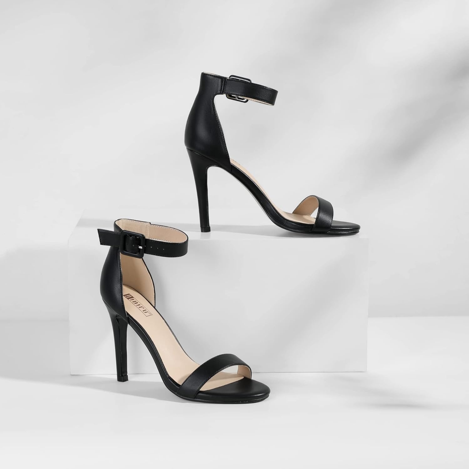 image:imageIDIFU Womens High Heels for Women Dressy Stiletto Open Toe Heels Ankle Strap Heeled Sandals for Women on Wedding Party HomecomingBlack Pu