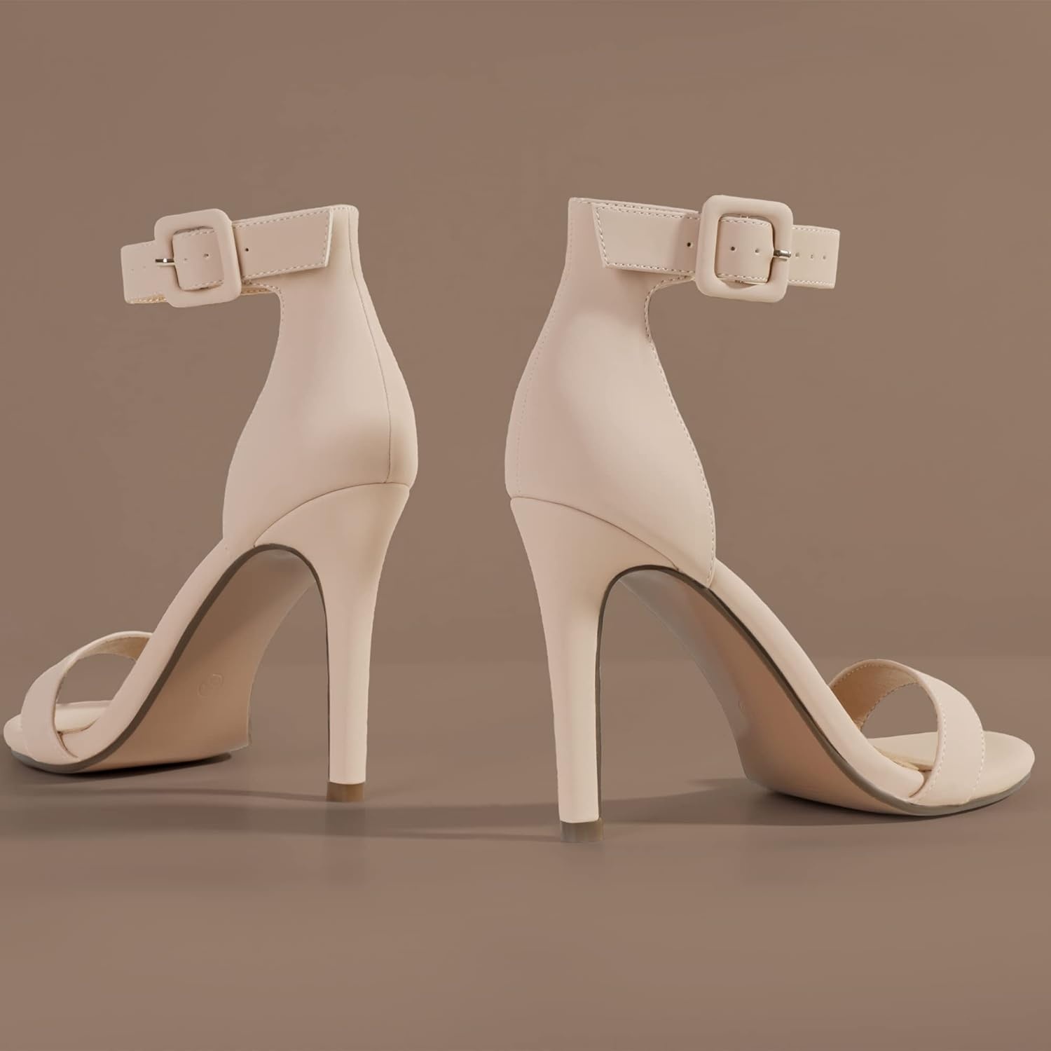 image:imageIDIFU Womens High Heels for Women Dressy Stiletto Open Toe Heels Ankle Strap Heeled Sandals for Women on Wedding Party HomecomingNude Nubuck