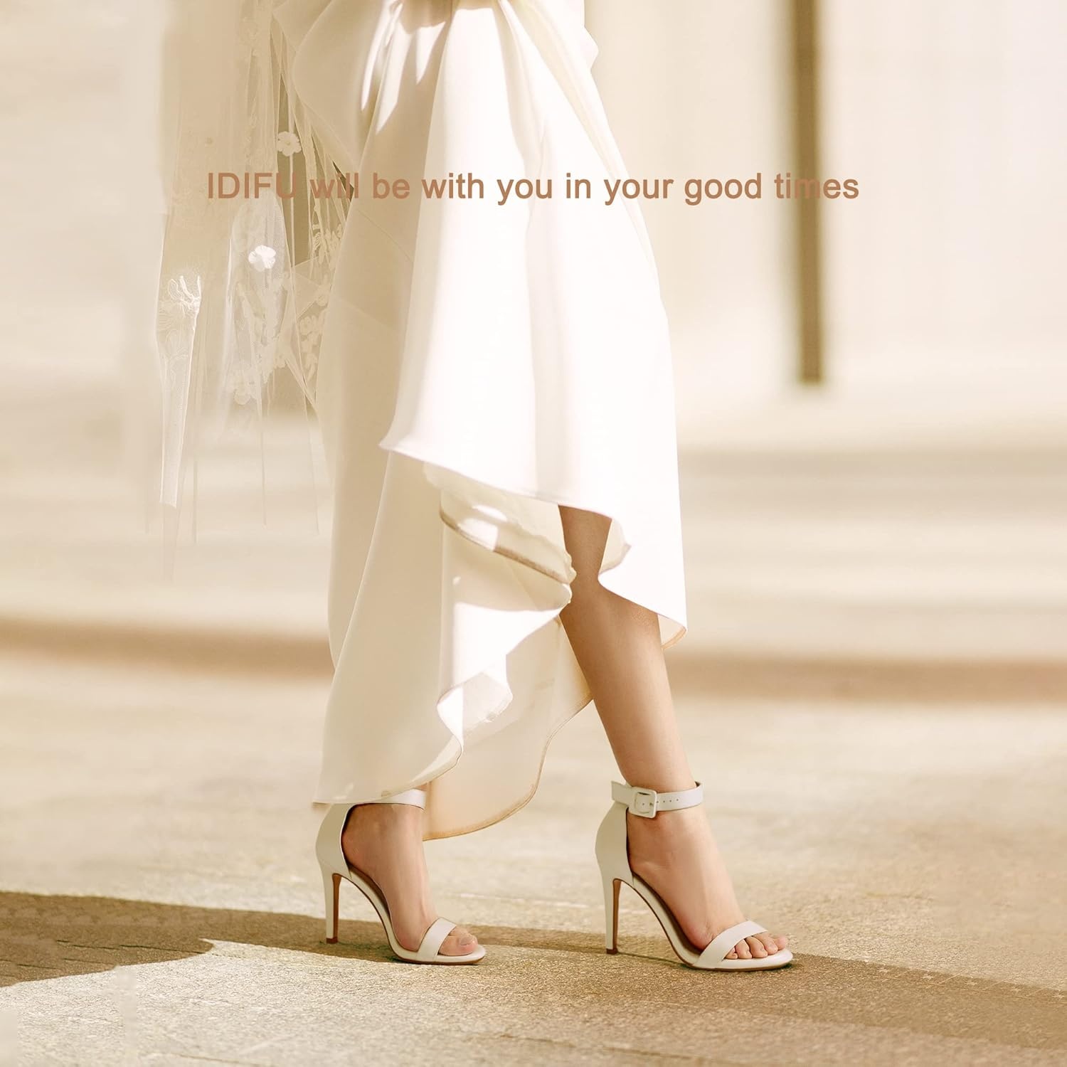 image:imageIDIFU Womens High Heels for Women Dressy Stiletto Open Toe Heels Ankle Strap Heeled Sandals for Women on Wedding Party HomecomingWhite Pu