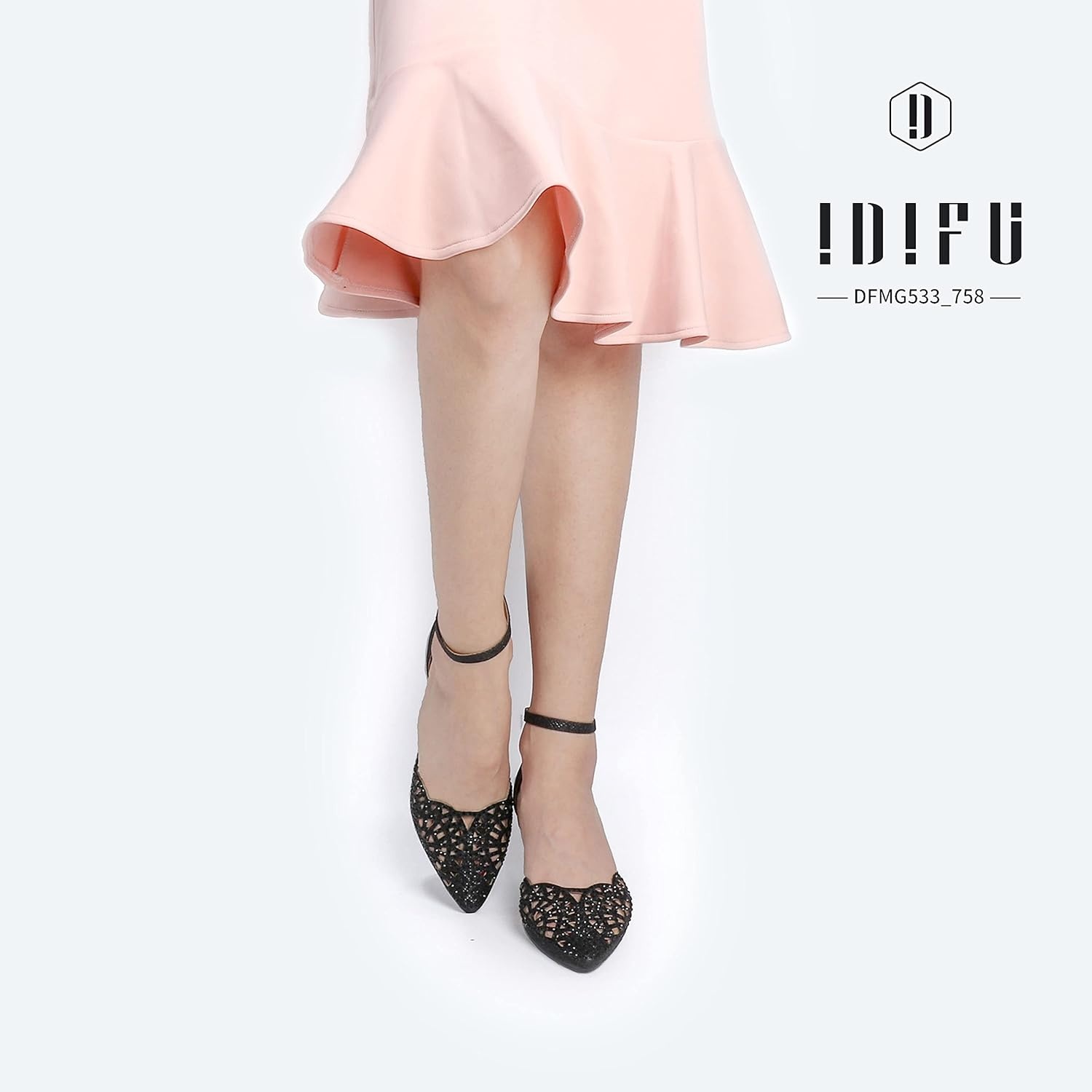 image:imageIDIFU Womens IN2 Candice Wedding Rhinestones Sequins Low Kitten Heels Pumps Dress Evening Shoes for Women Bridal BrideBlack